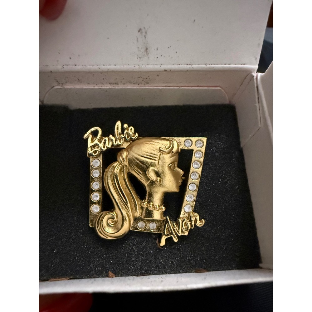 Vintage 1998 Mattel Avon Loves Barbie Gold Tone Rhinestone Profile Pin Brooch